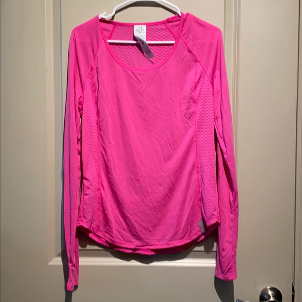 Pink underarmor heatgear running long sleeve tee